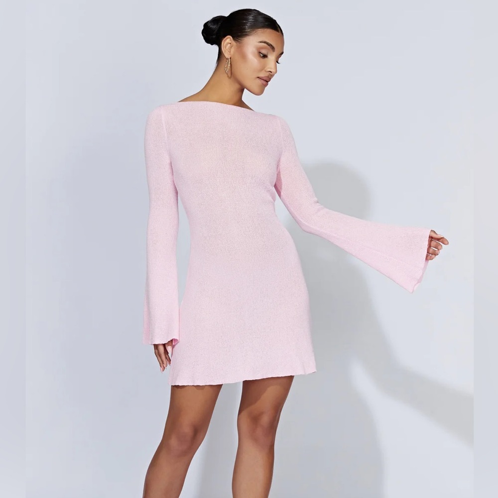 Long Sleeve Open Back Mini Knit Dress